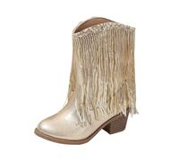 Fille Unicolore Mode Enfant Western Cowboy Bottes Hiver Décontracté Enfants Quaste Bottes, or, 33.5 EU