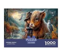 Fille& Veau des Highlands Puzzle 1000 Pièces Jouet En Bois Divertissement Créatif Décoration Intérieure Vallée de montagne d'automne Challenge Toy Adultes Et Enfants À Partir De 14 Ans 52x38cm/1000pcs