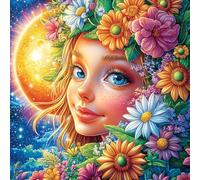 Fille with Flower Crown and Moon 100 Pièces Puzzle Adolescent en Carton Rigide Difficulté Moyenne Activité ÉduChative Voyage Déplacement Cadeau Anniversaire Petit Prix 28x28cm