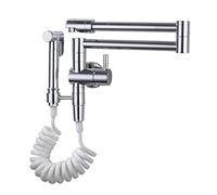 Filler, Brass Single Handle Wall Mount Kitchen with Sprayer, Double Joint Swing Arm 360 Degree Swivel Sink Faucet, Retractable Pot