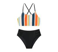 Filles 3 PièCes Bikini - Natation Tankini Swimwear Ensemble De Bikini Sport T Shirt Manches Courtes + Short Gainant Ventre Plat Fleur Anti-UV Protection Solaire Maillot De Bain Ado Fille