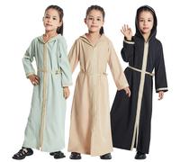 Filles à capuche ouvert Abaya printemps été noir Djellaba décontracté robe à capuche enfants musulmans islamique Ramadan arabe Kimono Caftan robes Green