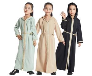 Filles à capuche ouvert Abaya printemps été noir Djellaba décontracté robe à capuche enfants musulmans islamique Ramadan arabe Kimono Caftan robes Khaki