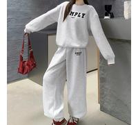 Filles adolescentes 2 pièces/Set sweat-shirt à capuche col ras du cou de couleur unie et sweat-shirt imprimé de lettres, survêtement, tenue décontractée pour tous les jours, rentrée des classes, convi