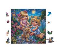 Filles avec des Chiots 100 Pieces Casse-tête Expert Confirmé en Carton Anti-Déchirure Très Difficile Motif Complexe Décoration Murale Cadeau Anniversaire 28x28cm