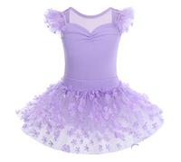 Filles Ballet Robe Coton Gymnastique Justaucorps Tutu Jupe Fly Manches Dos Nu Fleur Body Danse Costume Princesse Fée Ballerine Dancewear Mauve 7-8 Ans