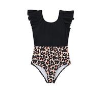 Filles Bikini Set - Enfants Filles Maillots De Bain OnePiece Enfants Noir Maillots De Bain Protège-Poitrine Fille Soleil Ruffler Manches Imprimés Floral Maillot De Bain Mignon Tenues De Maillots De