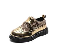 Filles Chaussure Enfant à Enfiler Mariage Église École Mocassins Plats Chaussures Élégantes pour Garçons, Style Classique, avec Détails Soignés et Bande Auto-Agrippante (Gold, 28.5 Little Child)