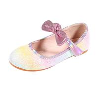 Filles Chaussure Princesse Ballerines Roses Arc-en-Ciel à Paillettes pour Filles avec Nœud Rose Casual Chic Mary Janes Chaussures à Talons Bas Semelle Souple Anti-dérapant Chaussures Bowknot