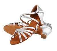 Filles Chaussures de Danse Latine Salsa Chaussures de Danse de Bal à Talon Bas Filles cha cha Chaussures Pratiques Performances Chaussures de Danse (30)