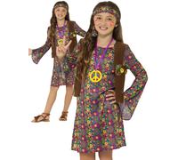 Filles Costume Hippie 60s 70s Rétro Fête Enfants Déguisement + Accessoires