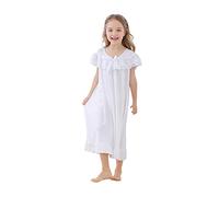 Filles Dentelle Chemises De Nuit Princesse Chemise De Nuit Coton Vêtements De Nuit Pyjama Robe Pour Enfants Blanc 150 10-12 Ans