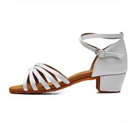 Filles Enfants/Enfant/Enfants Salle de Bal Tango Salsa Chaussures Danse Latine à Talons Bas(202 White,34)