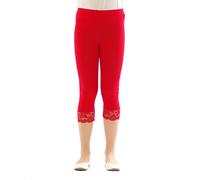 Filles Enfants Legging Pantalons Leggings Capri 3/4 Court avec Dentelle Coton - Rouge, 122 cm