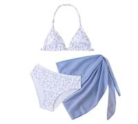 Filles Ensemble Bikini 3 Pièces Enfants Maillot de Bain à Bretelles avec Slip et Jupe Cache Imprimé Eté Hawaïenne pour la Plage et la Piscine Ensemble Bikini pour Filles 7-12 Ans
