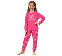 Filles Ensemble De ma 2 Pièces Saint-Valentin Imprimé Cœur avec Nœud À Volants Manche ues Cozy Confortable Assortis Haut Et Pantalon #F5