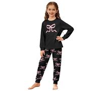 Filles Ensemble De ma 2 Pièces Saint-Valentin Imprimé Cœur avec Nœud À Volants Manche ues Cozy Confortable Assortis Haut Et Pantalon #F5