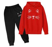 Filles Ensembles Pantalon et Haut Sweats à Capuche Survêtement Jogging Vêtement Tenues Décontractées pour Filles, Ensemble 2 Pièces Tendance Imprimé Sweat à Capuche (Red, 4-5 Years)