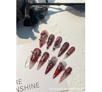 Filles épicées sexy américaines européennes, vin doux et cool, sang rouge foncé, nail art fabriqué à la main et portable, détachable (taille : S)