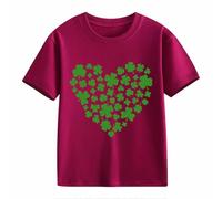 Filles et Garçons T-shirt à manches courtes décontracté St Day Middle et Grand Enfant Personnalité rétro Impression 2D Pull ample à manches courtes Enfant 1 an, Bordeaux, 3-4 ans