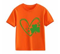 Filles et Garçons T-shirt à manches courtes décontracté St Day Middle et Grand Enfants Personnalité rétro Impression 2D Chemise à manches courtes ample pour enfants Manches longues, Orange, 4-5 ans