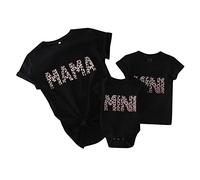 Filles garçons Court Body Barboteuse Tenues d'été léopard pour bébé Imprimer Maman Manches Lettre Famille vêtements Assortis et Moi bébé Filles Barboteuse et Combinaison Bodys 3 (Black, 3-6 Months)