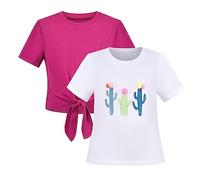 Filles Haut Court Paquet de 2 Tricot côtelé Attacher Nœud Ourlet Basique Athlétique Salle de Sport Actif Porter 4-5 Ans