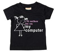 Filles I D Rather Be On My Computer T-shirt bébé tout-petit enfants Disponible en tailles 0-6 mois pour 14-15 ans Fille bâton personne noir noir 0-6 mois