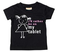 Filles I D Rather Be On My Tablette T-shirt bébé tout-petit enfants Disponible en tailles 0-6 mois pour 14-15 ans Fille bâton personne noir noir 14-15 Years