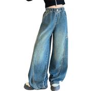 Filles Jeans Baggy, Jean de Jazz Danse Décontracté Ample Taille Haute Denim Jean Y2K Jambes Larges Baggy Wide Leg Fit Jeans Pantalon Droit Taille Élastique avec Poches 3-14 Ans
