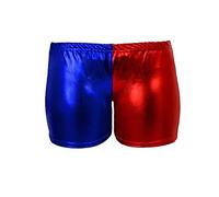 Filles Métallique Wet Look Hot Pants Fleuret Shorts Brillant Halloween Party Rouge et Bleu Disco (Âge 9-10, Shorts Rouge & Bleu)