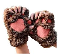 Filles Mitaines d'hiver Griffe de Chat Gants Chauds en Peluche Moufles Demi-Doigt Epais Motif Patte d'ours Gants Thermique Mignon Joli Douce pour Femme-Noir, Noir, Unique Moufles