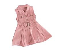 Filles Mode Jeans Sans Manches Nouvelle Version Coréenne de Lapel Taille Robe Bébé Noir Mini Jupe Femme, Rose, 4-5 ans