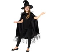 Filles Noir Sorcière Kit Sparkle Cape Chapeau Enfants Halloween Déguisement Robe