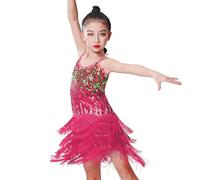 Filles Paillettes en Boucle Pampilles Robe de Danse Latine Enfants Salsa Samba Rumba Tango Jazz Carnaval Spectacle Costume de Compétition (Tailles 3-13ans)