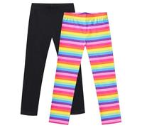 Filles Pantalon 2 Pack Coton Jambières Enfants Branché Extensible Mou, Tendre Élastique Arc-en- Noir 4 Ans