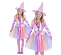 Filles Pastel Costume Sorcière Enfants Halloween Sorcières Déguisement + Chapeau
