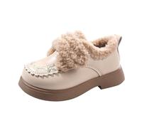 Filles Printemps Automne Hiver Petite Fille Mode Broderie Petites Chaussures en Cuir Moyen Enfants Semelle Souple Bottes Chaudes Bottes de Travail Petite Fille, beige, 8.5 UK enfant