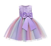Filles Robe Princesse Arc-En-Ciel Fleur Tutu Robes Pour Mariages Baptême Anniversaire Fête Robe pour Enfants Pourpre 3-4 Ans