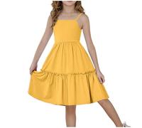Filles Robes sans Manches Enfants d'été Coton Loisirs de Fête Pas Cher Swing Robe Fille Chic et Elegant Léger Fluide Robes de Fête Anniversaire Soirée Cocktail avec Bowknot 4-15 Ans