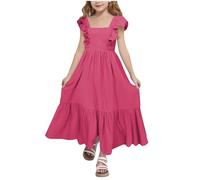 Filles Robes sans Manches Enfants d'été Coton Loisirs de Fête Pas Cher Swing Robe Longue Fille Chic et Elegant Léger Fluide Robes de Fête Anniversaire Soirée Cocktail avec Bowknot 4-15 Ans