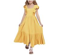 Filles Robes sans Manches Enfants d'été Coton Loisirs de Fête Pas Cher Swing Robe Longue Fille Chic et Elegant Léger Fluide Robes de Fête Anniversaire Soirée Cocktail avec Bowknot 4-15 Ans