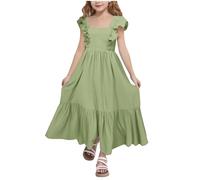 Filles Robes sans Manches Enfants d'été Coton Loisirs de Fête Pas Cher Swing Robe Longue Fille Chic et Elegant Léger Fluide Robes de Fête Anniversaire Soirée Cocktail avec Bowknot 4-15 Ans