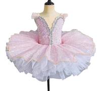 Filles Rose Crêpe Robe Tutu De Ballet, Paillettes Scintillantes Corsage pour Représentations Inspirées du Lac des Cygnes,120