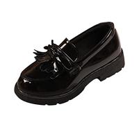 Filles Slip on Leather Mocassins Tassel Bow Chaussures habillées d'école pour Les Filles Chaussons pour Enfants avec Pinces Chaussettes en Alpaga Guerrier Chaussons pour Enfants avec (Black, 22)
