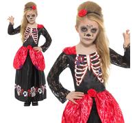Filles Squelette Jour De The Dead Mariée Costume Halloween OS Déguisement
