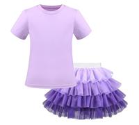 Filles T Shirt Tutu Jupe 2 pièces Pack Licorne Crème glacée Arc-en-Ciel Manche Courte 4-10 Ans