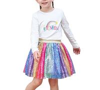 Filles T Shirt Tutu Jupe 2 pièces Pack Licorne Crème glacée Arc-en-Ciel Manche Courte 4-10 Ans