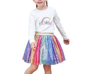 Filles T Shirt Tutu Jupe 2 pièces Pack Licorne Crème glacée Arc-en-Ciel Manche Courte 4-10 Ans