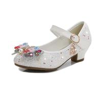 Filles Talon Haut Chaussures Paillettes Enfants Arc Princesse Faible Aider Les étudiants Performance Chaussures (Blanc, 29)